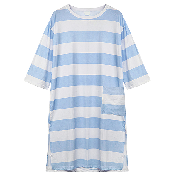 Cozy-Soft-Stripe-Long-Sleeve-Homewear-Round-Collar-Breathable-Sleepwear-1088090