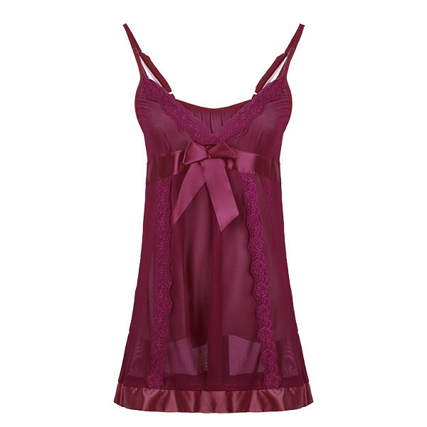 Exotic-elastic-Tulle-Transparent-Bowknot-Straps-Sleepwear-Nightdress-974841