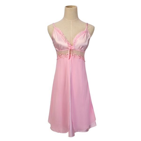 Sexy-V-neck-Faux-Silk-Strap-Lace-Casual-Sleepwear-Pajamas-Nightdress-934775