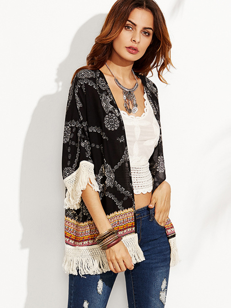 Black-Floral-Print-Tassel-Patchwork-Loose-Beach-Summer-Cardigans-1152258