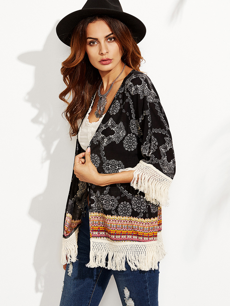 Black-Floral-Print-Tassel-Patchwork-Loose-Beach-Summer-Cardigans-1152258