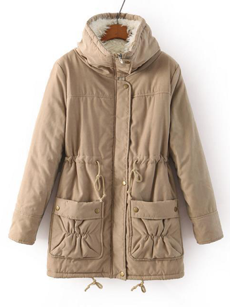 Casual-Loose-Solid-Color-Drawstring-Waist-Thicken-Hooded-Women-Coats-1204985