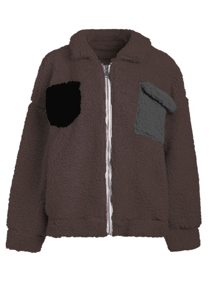 Casual-Women-Fleece-Patchwork-TurnDown-Collar-Long-Sleeve-Zipper-Coats-1386350