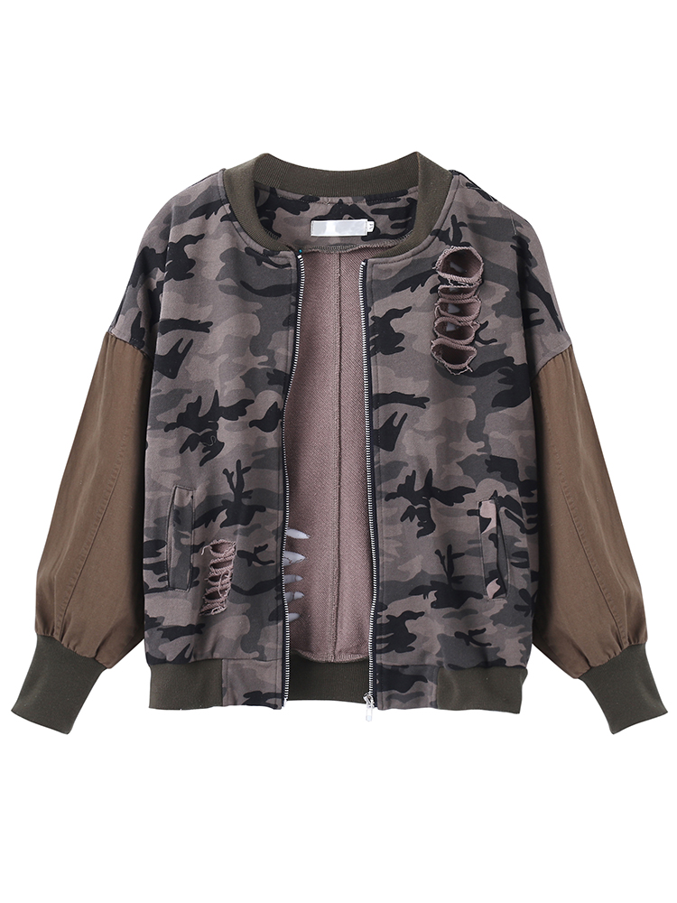 Camouflage-Loose-Army-Green-Long-Sleeve-Hole-Short-Jacket-1094469