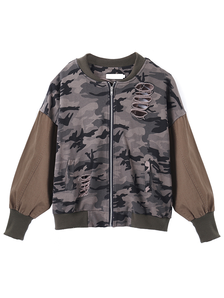 Camouflage-Loose-Army-Green-Long-Sleeve-Hole-Short-Jacket-1094469