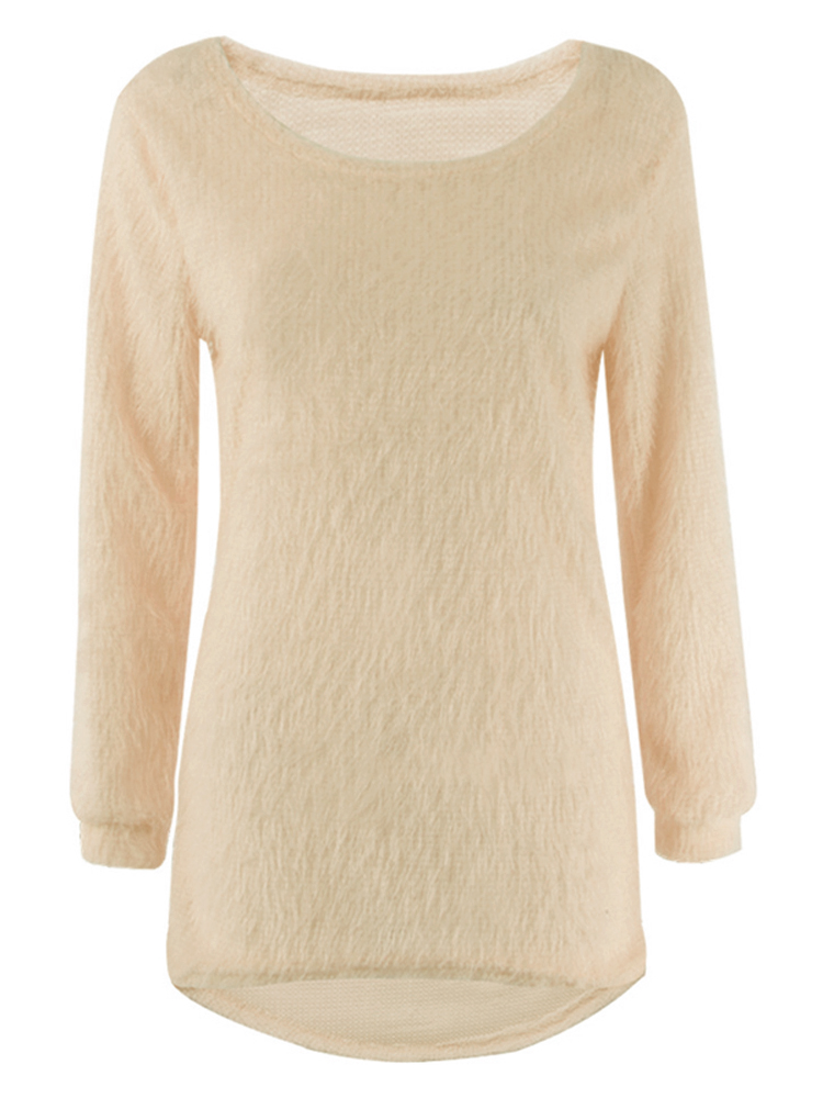 Casual-Solid-O-Neck-Long-Sleeve-Loose-Knitted-Women-Pullover-Sweater-1097207