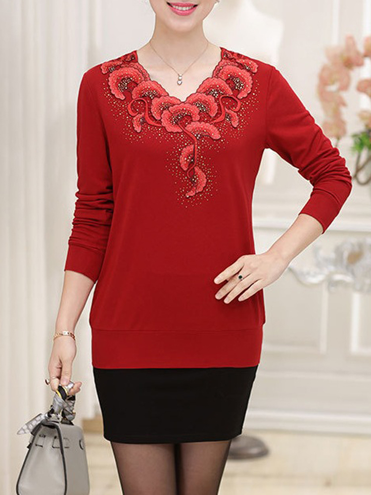 Casual-V-Neck-Printing-Long-Sleeve-Slim-Elegant-Pullover-Sweater-1101535