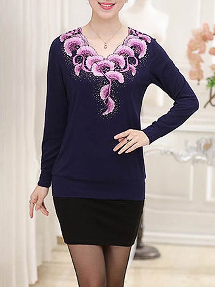 Casual-V-Neck-Printing-Long-Sleeve-Slim-Elegant-Pullover-Sweater-1101535