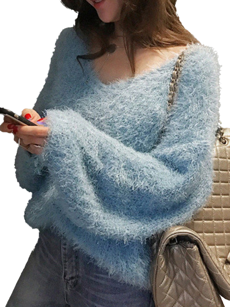 Casual-Women-Autumn-Winter-Loose-Pure-Color-V-Neck-Sweaters-1357496