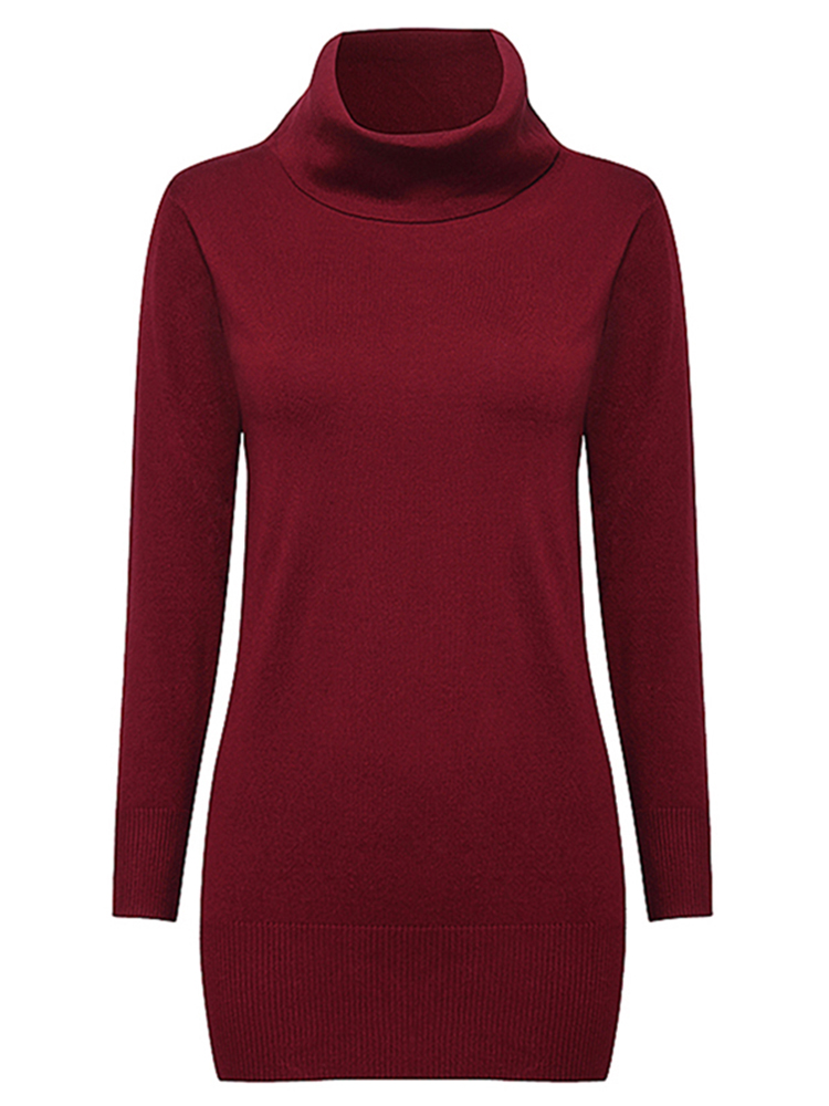 Casual-Women-Long-Sleeve-High-Collar-Pure-Color-Knitted-Sweater-1116241