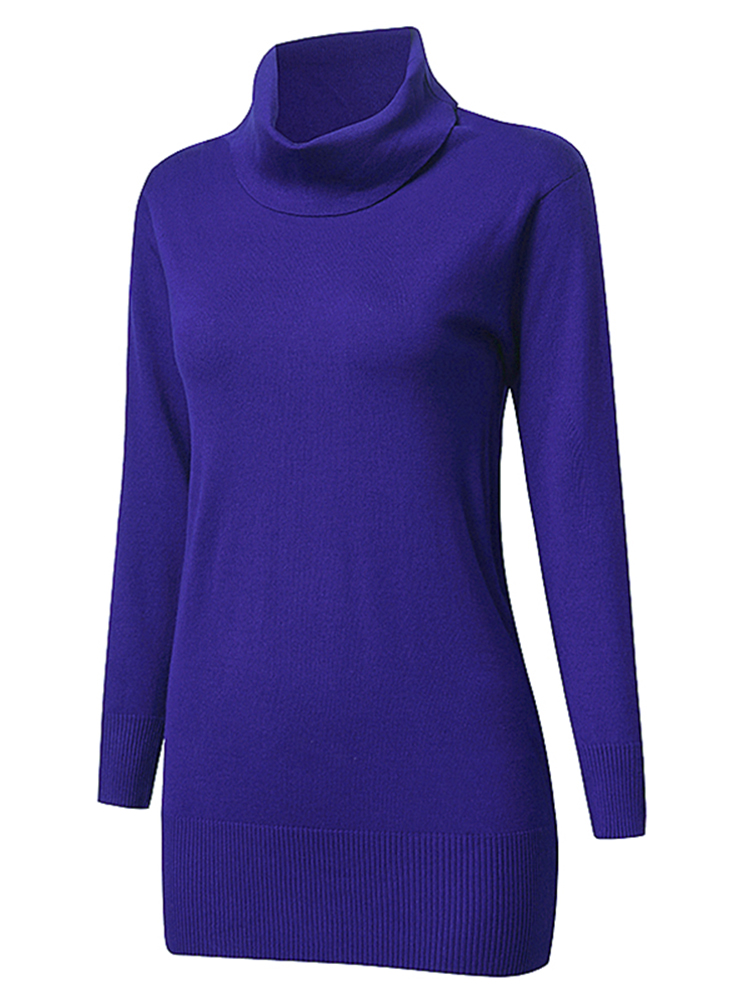 Casual-Women-Long-Sleeve-High-Collar-Pure-Color-Knitted-Sweater-1116241