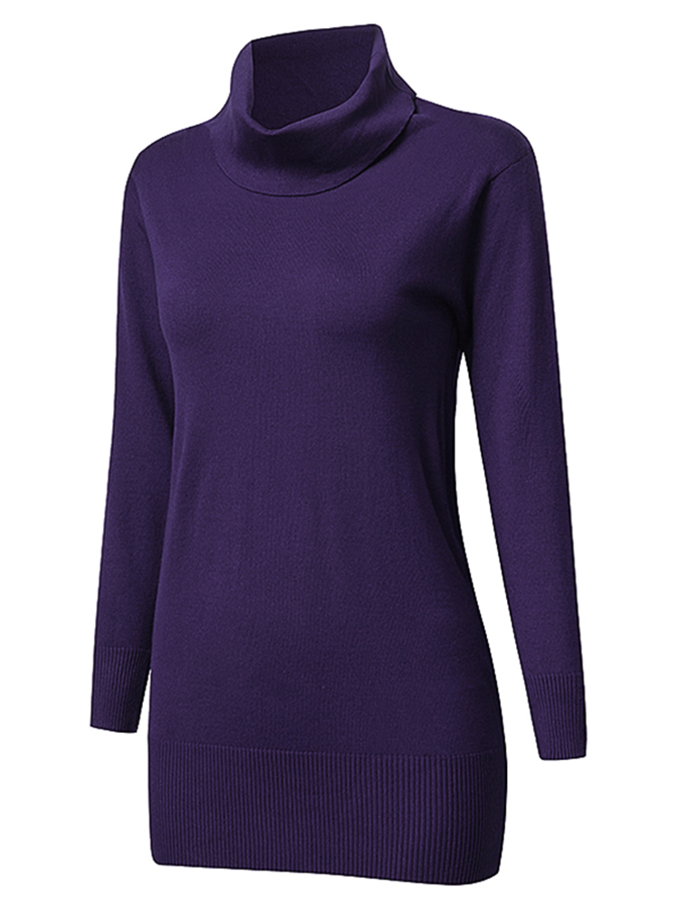 Casual-Women-Long-Sleeve-High-Collar-Pure-Color-Knitted-Sweater-1116241