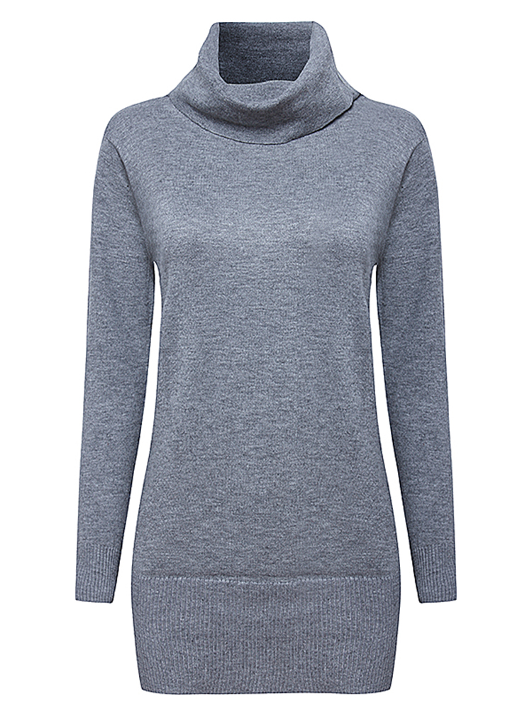 Casual-Women-Long-Sleeve-High-Collar-Pure-Color-Knitted-Sweater-1116241