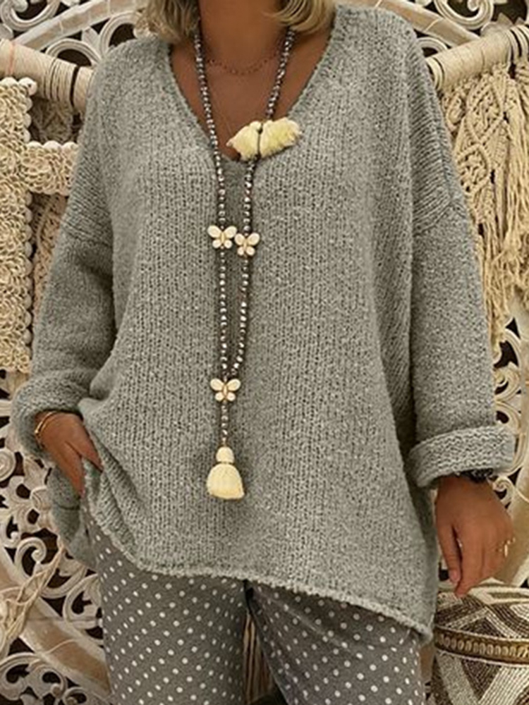 Women-Pure-Color-V-Neck-Long-Sleeve-Knitted-Sweaters-1401530