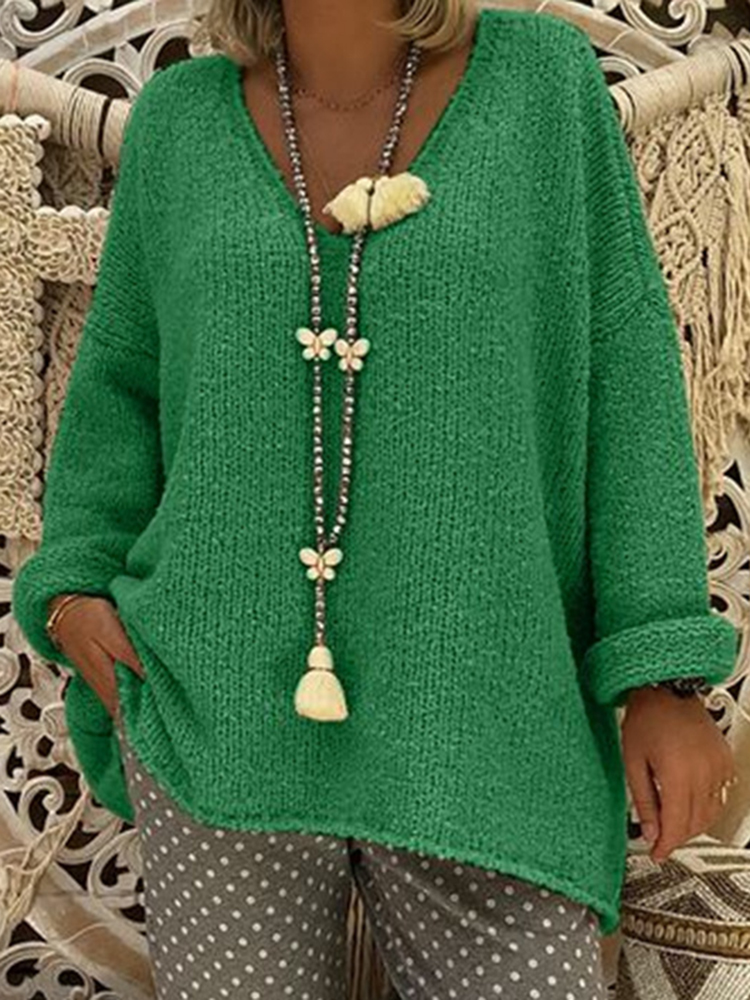 Women-Pure-Color-V-Neck-Long-Sleeve-Knitted-Sweaters-1401530