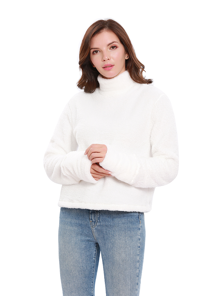 Casual-Women-Solid-Color-Fleece-Stand-Collar-Long-Sleeve-Sweatshirt-1375514