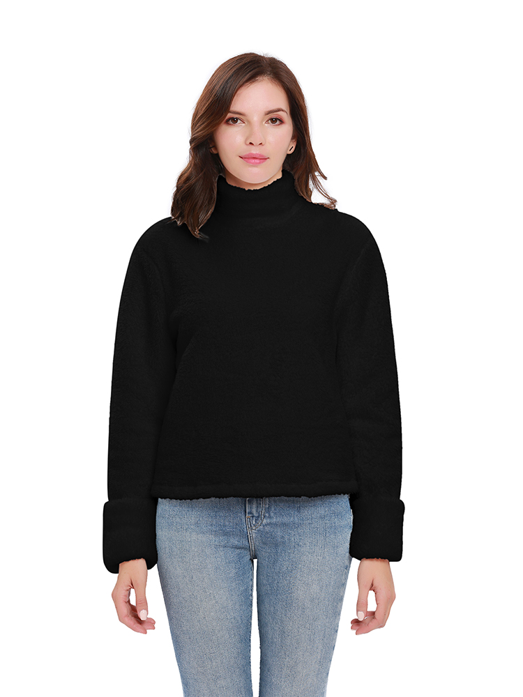 Casual-Women-Solid-Color-Fleece-Stand-Collar-Long-Sleeve-Sweatshirt-1375514