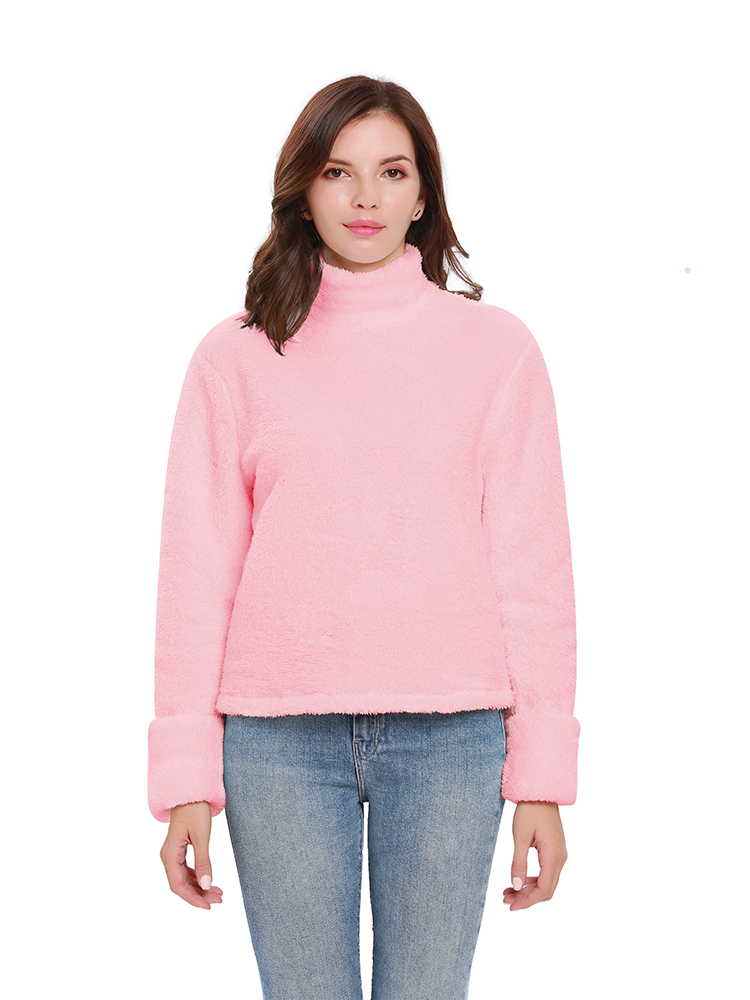 Casual-Women-Solid-Color-Fleece-Stand-Collar-Long-Sleeve-Sweatshirt-1375514