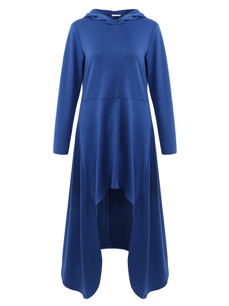 Women-Hooded-Long-Sleeve-Solid-Color-High-Low-Sweatshirt-Dress-1271186