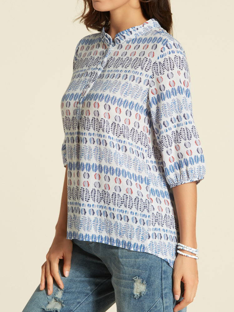 Bohemian-Loose-Stand-Collar-Buckle-Blouse-1297152