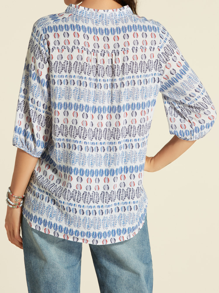 Bohemian-Loose-Stand-Collar-Buckle-Blouse-1297152