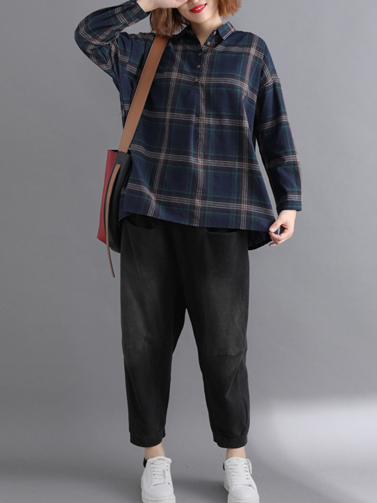 Casual-Loose-Plaid-Long-Sleeve-Shirts-with-Button-For-Women-1354860