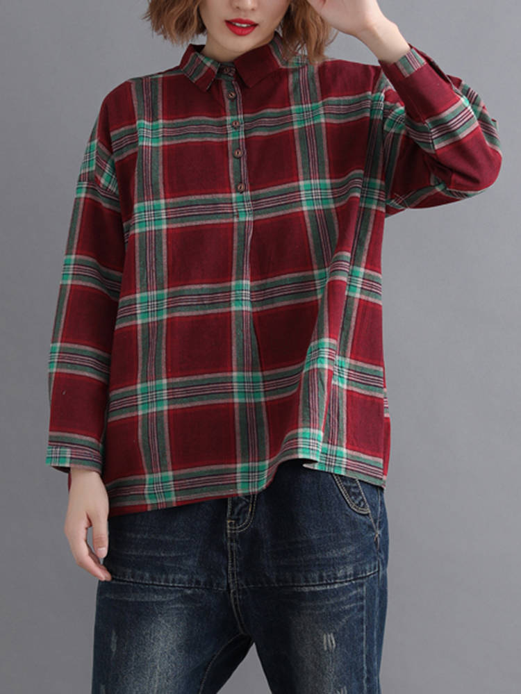 Casual-Loose-Plaid-Long-Sleeve-Shirts-with-Button-For-Women-1354860