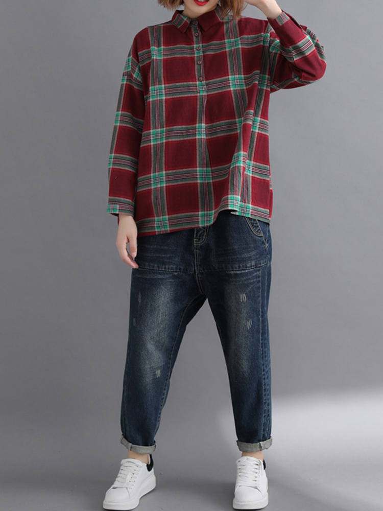 Casual-Loose-Plaid-Long-Sleeve-Shirts-with-Button-For-Women-1354860