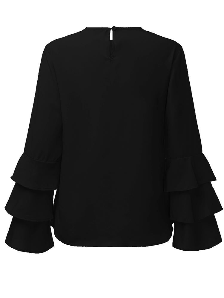 Elegant-Women-Blouse-Solid-Color-Bell-Sleeve-O-Neck-T-Shirt-1120840