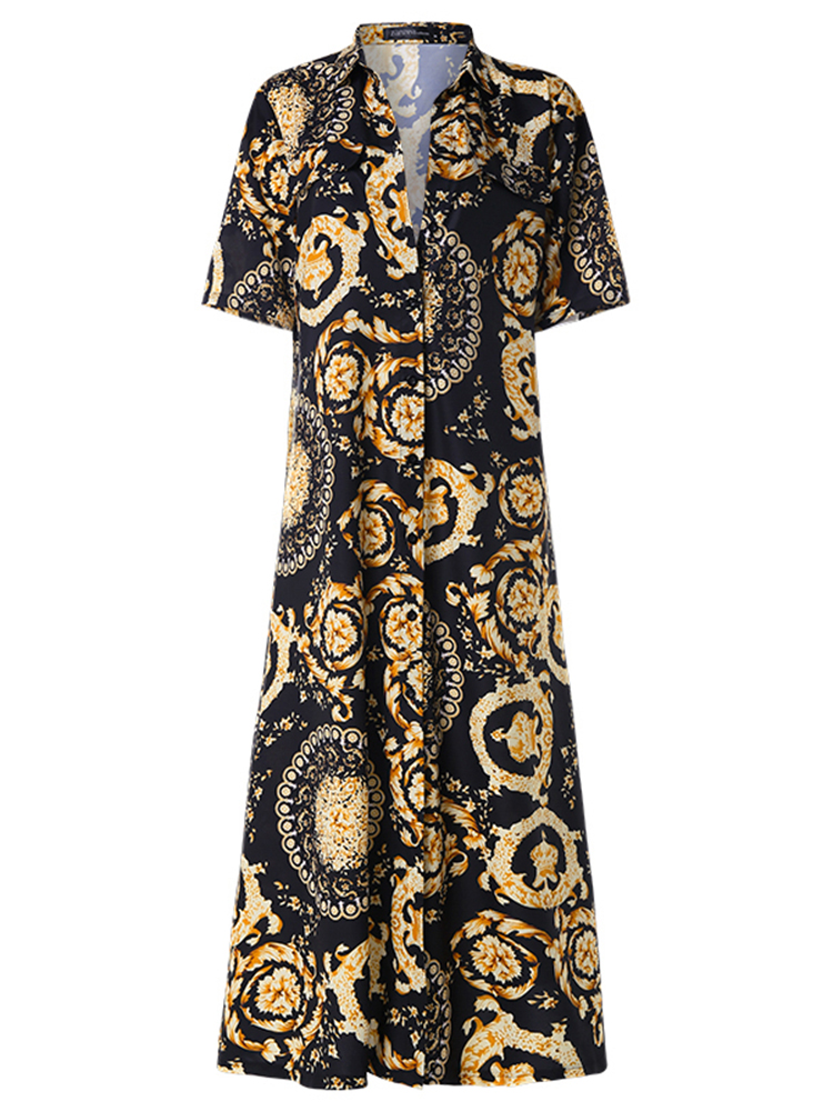 Bohemian-Print-Lapel-Short-Sleeve-Button-Down-Front-Maxi-Dress-1466066