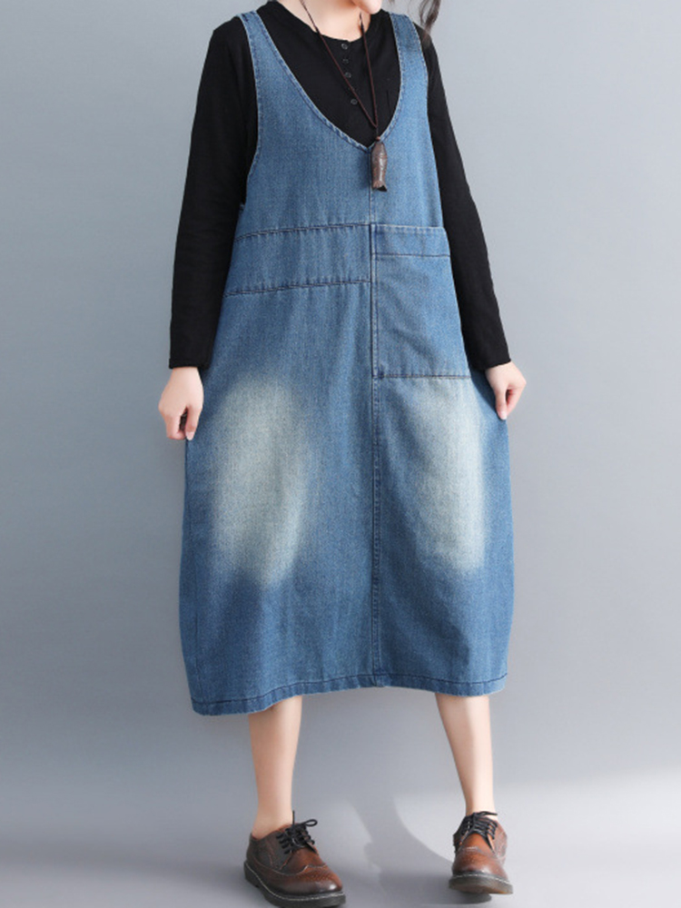 Casual-Denim-Sleeveless-V-Neck-Pocket-Loose-Dress-For-Women-1360202