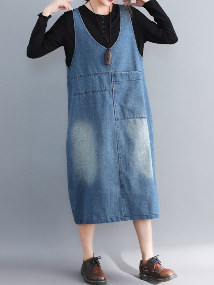 Casual-Denim-Sleeveless-V-Neck-Pocket-Loose-Dress-For-Women-1360202