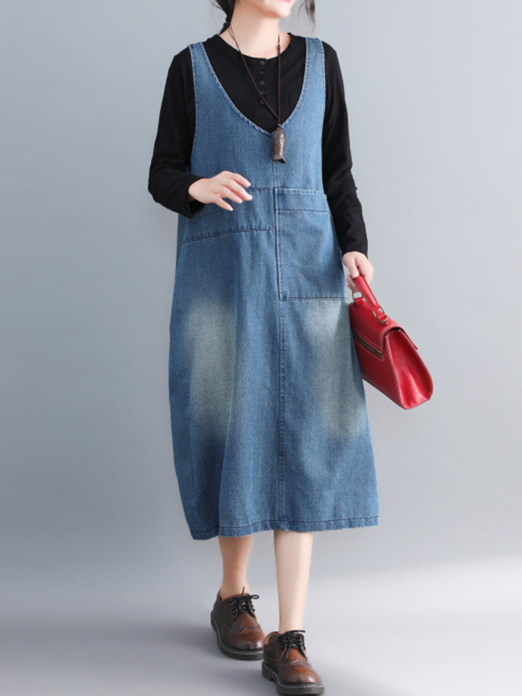 Casual-Denim-Sleeveless-V-Neck-Pocket-Loose-Dress-For-Women-1360202