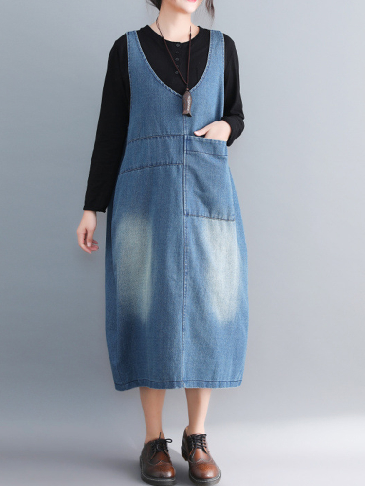 Casual-Denim-Sleeveless-V-Neck-Pocket-Loose-Dress-For-Women-1360202