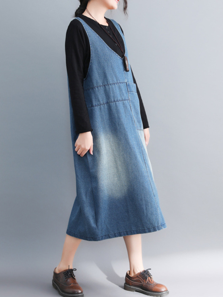 Casual-Denim-Sleeveless-V-Neck-Pocket-Loose-Dress-For-Women-1360202