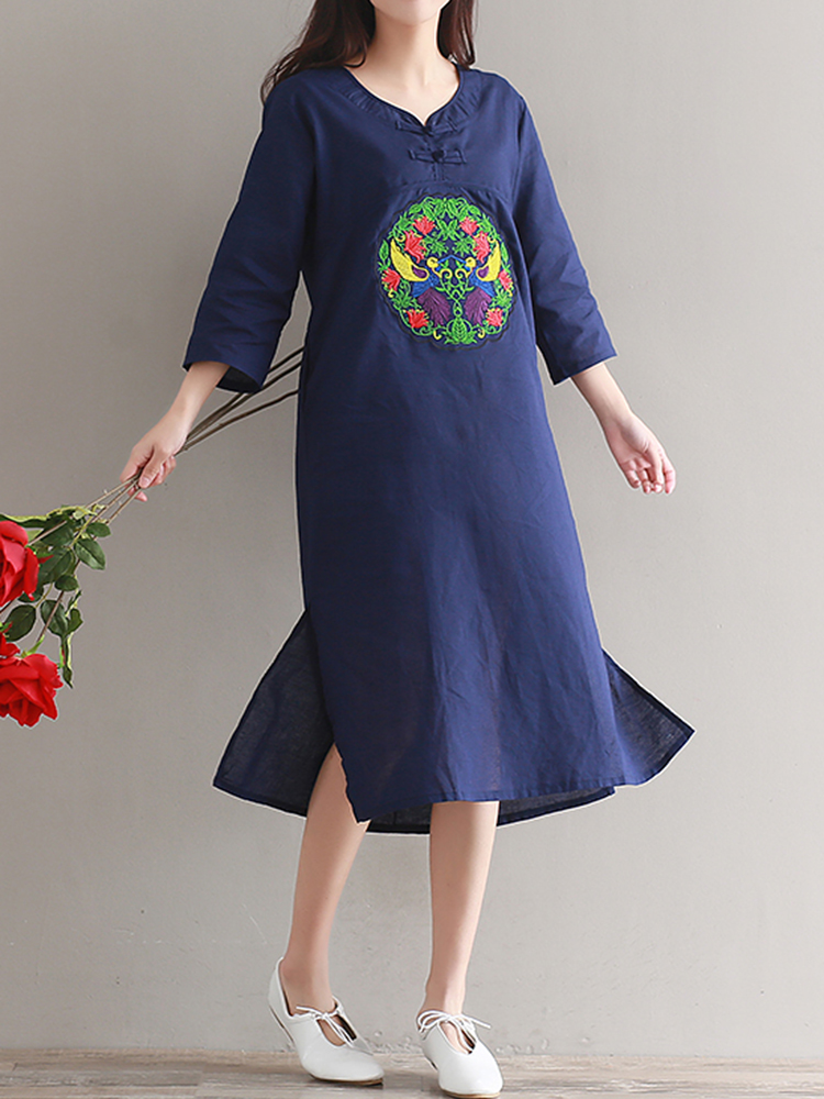 Casual-Women-Embroidered-Kaftan-Dress-Long-Sleeve-White-Navy-Pockets-Dresses-1184178