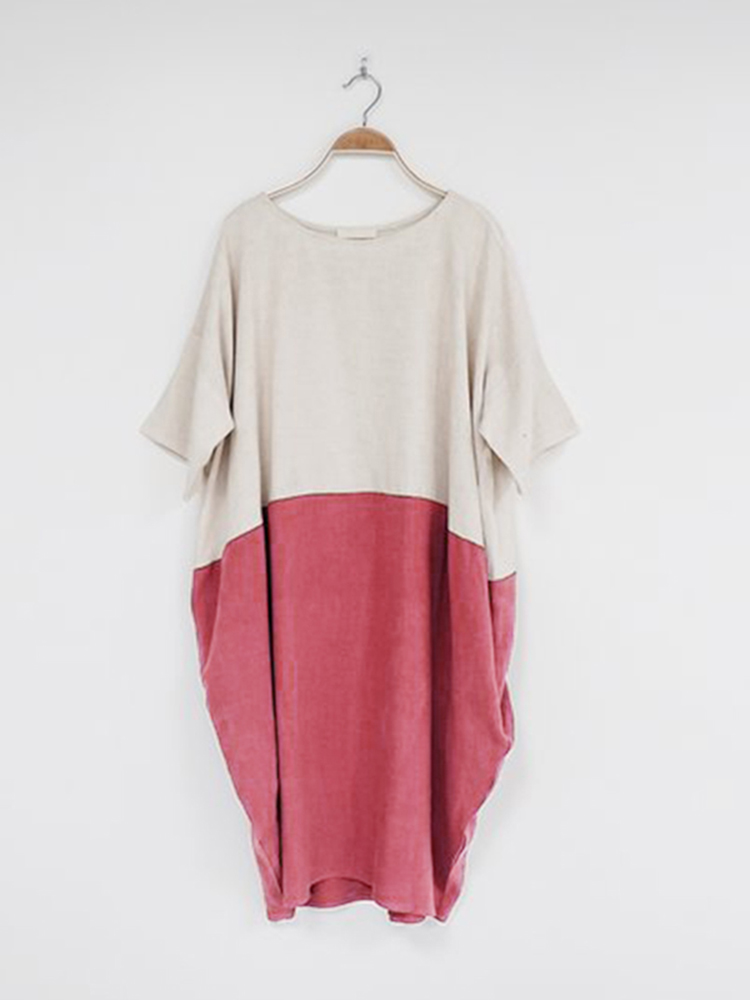 Plus-Size-Casual-Women-Color-Patchwork-Short-Sleeve-Dress-1248951