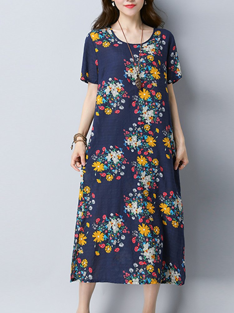 Casual-Women-Floral-Printed-Dress-Pullover-Short-Sleeves-Pockets-Dresses-1179068