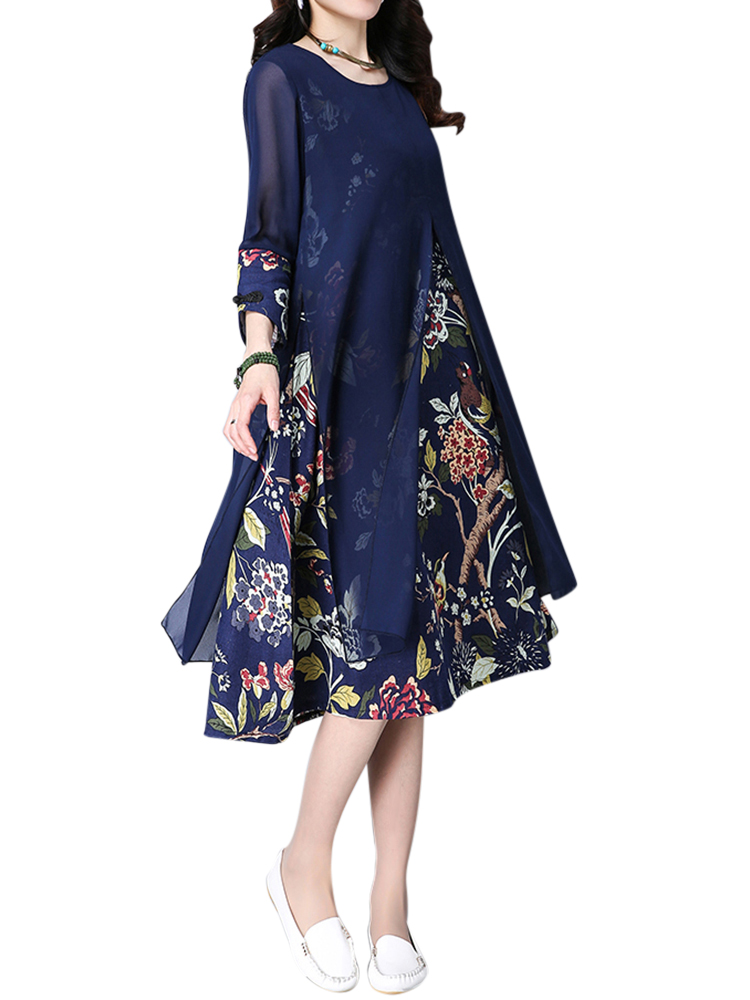 Elegant-Women-Chiffon-Dress-Flower-Printed-Patchwork-34-Sleeves-Dresses-1135226