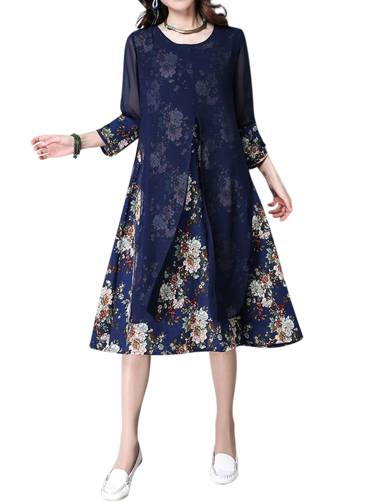 Elegant-Women-Chiffon-Dress-Flower-Printed-Patchwork-34-Sleeves-Dresses-1135226