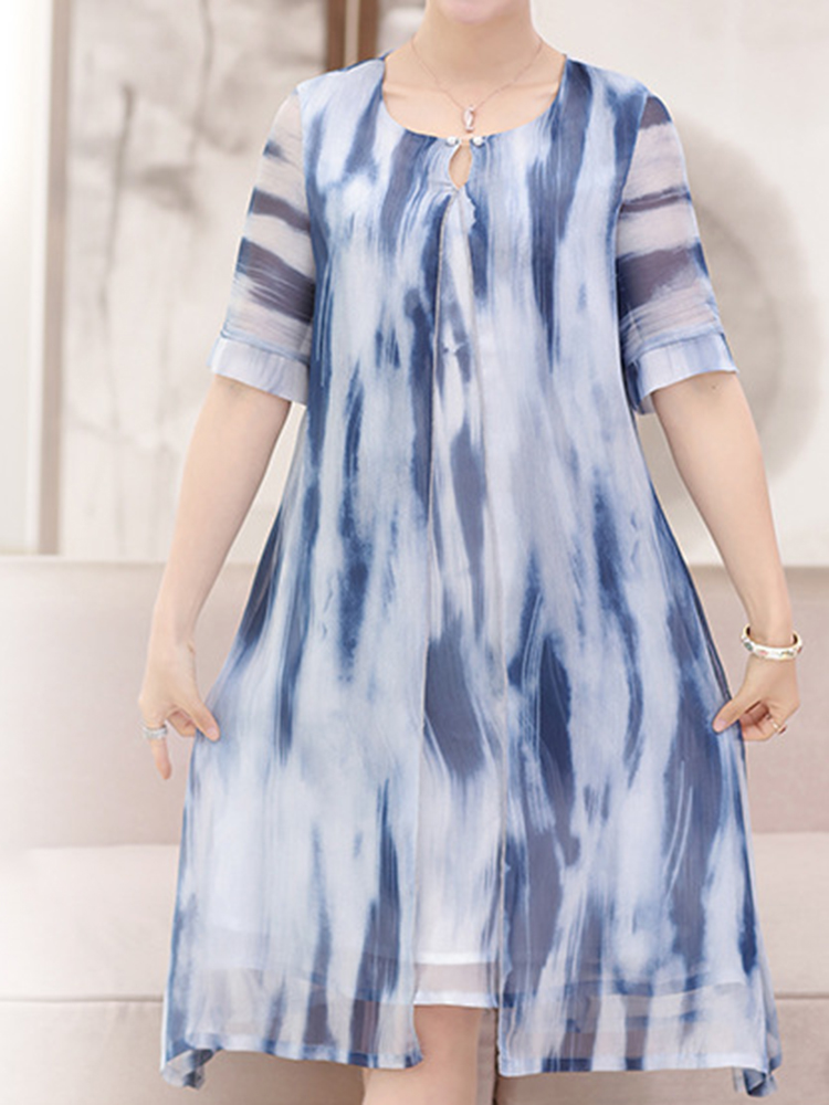 Elegant-Women-Fake-Two-Pieces-Painted-Chiffon-Dress-1290569