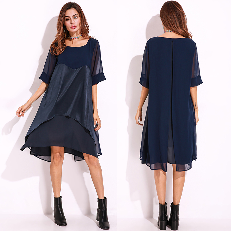 Plus-Size-Casual-Women-O-Neck-Half-Sleeve-Chiiffon-Splicing-Dresses-1195831