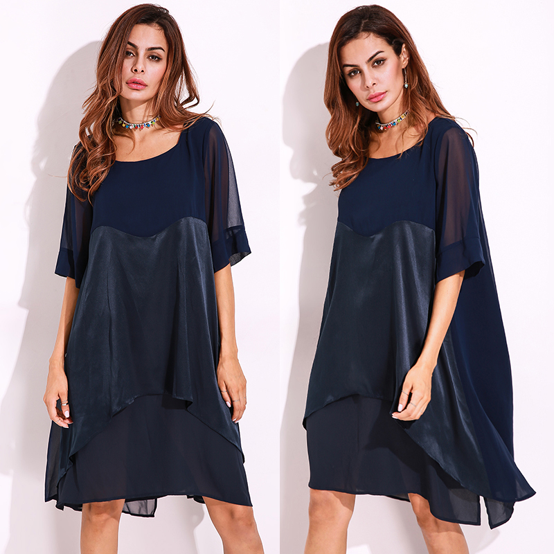 Plus-Size-Casual-Women-O-Neck-Half-Sleeve-Chiiffon-Splicing-Dresses-1195831