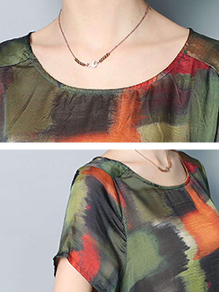 Plus-Size-Women-Print-Floral-Contrast-Chiffon-Short-Sleeve-Dress-1287326