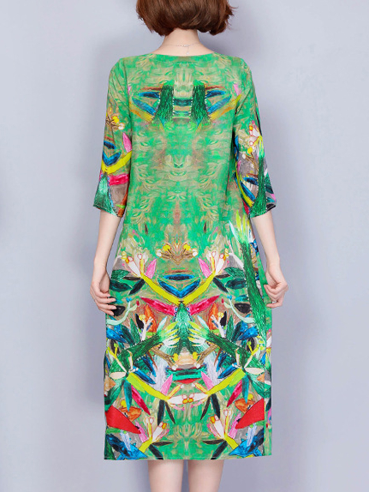 Women-Elegant-Art-Print-34-Sleeve-Loose-Dress-1407725
