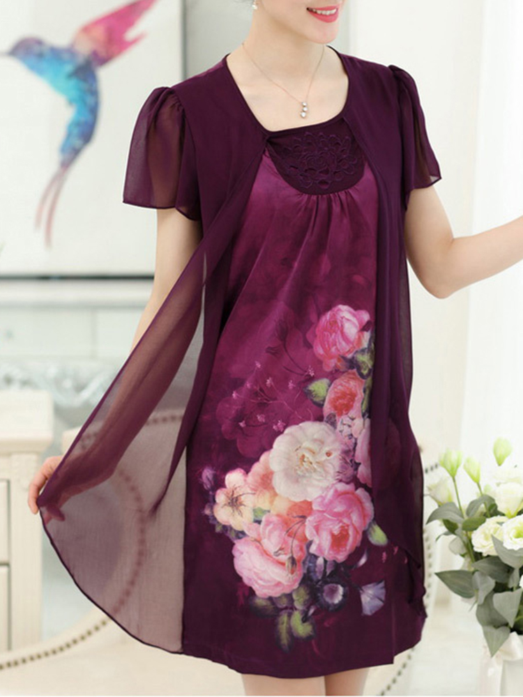 Women-Floral-Fake-Two-Pieces-Elegant-Chiffon-Dress-1290600