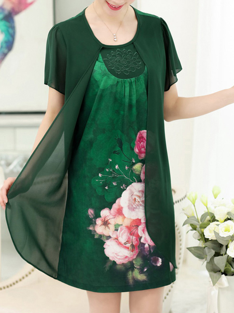 Women-Floral-Fake-Two-Pieces-Elegant-Chiffon-Dress-1290600