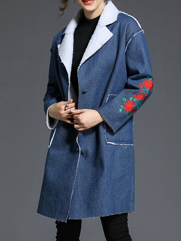 Casual-Women-Embroidery-Denim-Fleece-Thick-Coats-1243529