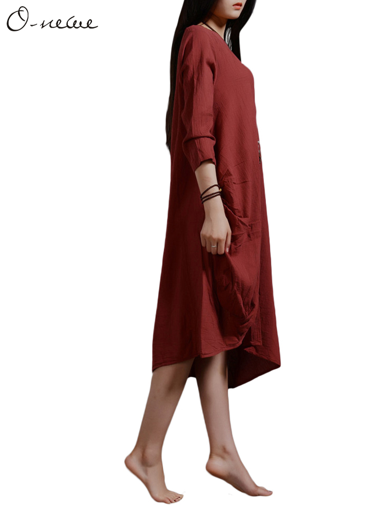 Casual-Loose-Front-Button-Solid-Cotton-Irregular-Dress-1088167