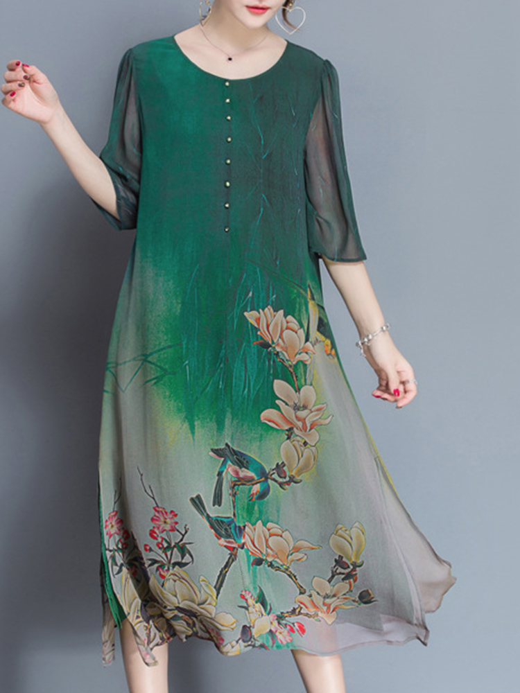 Chinese-Style-Floral-Print-Half-Sleeve-Loose-Dress-1419536